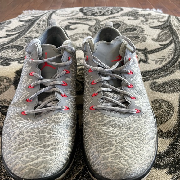 Nike Air Jordan basketball shoes. Size 11.5 gray, silver fluorescent red. - Picture 5 of 8